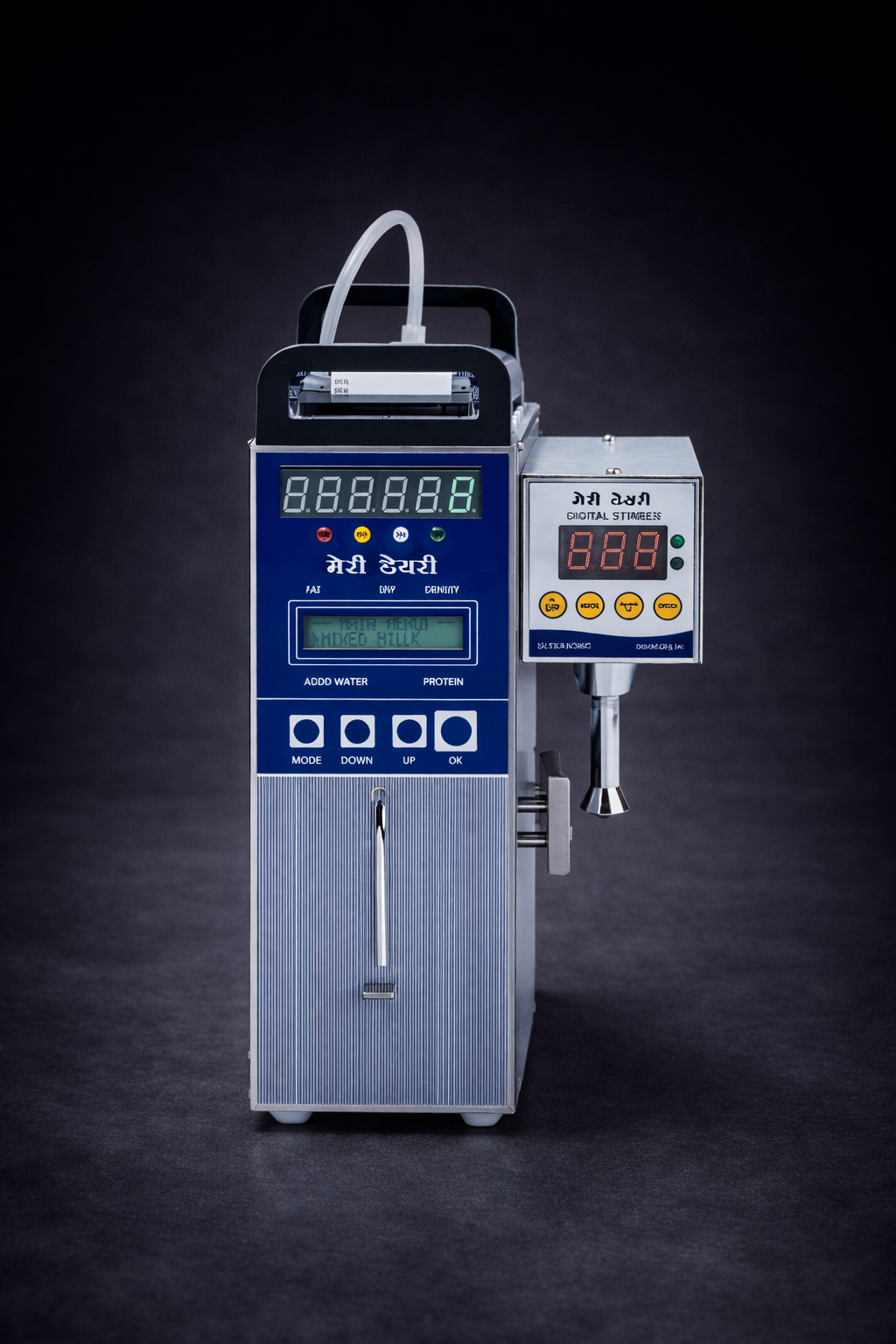 Alt Text: Front view of EkoBond milk analyzer with display, printer, and control panel